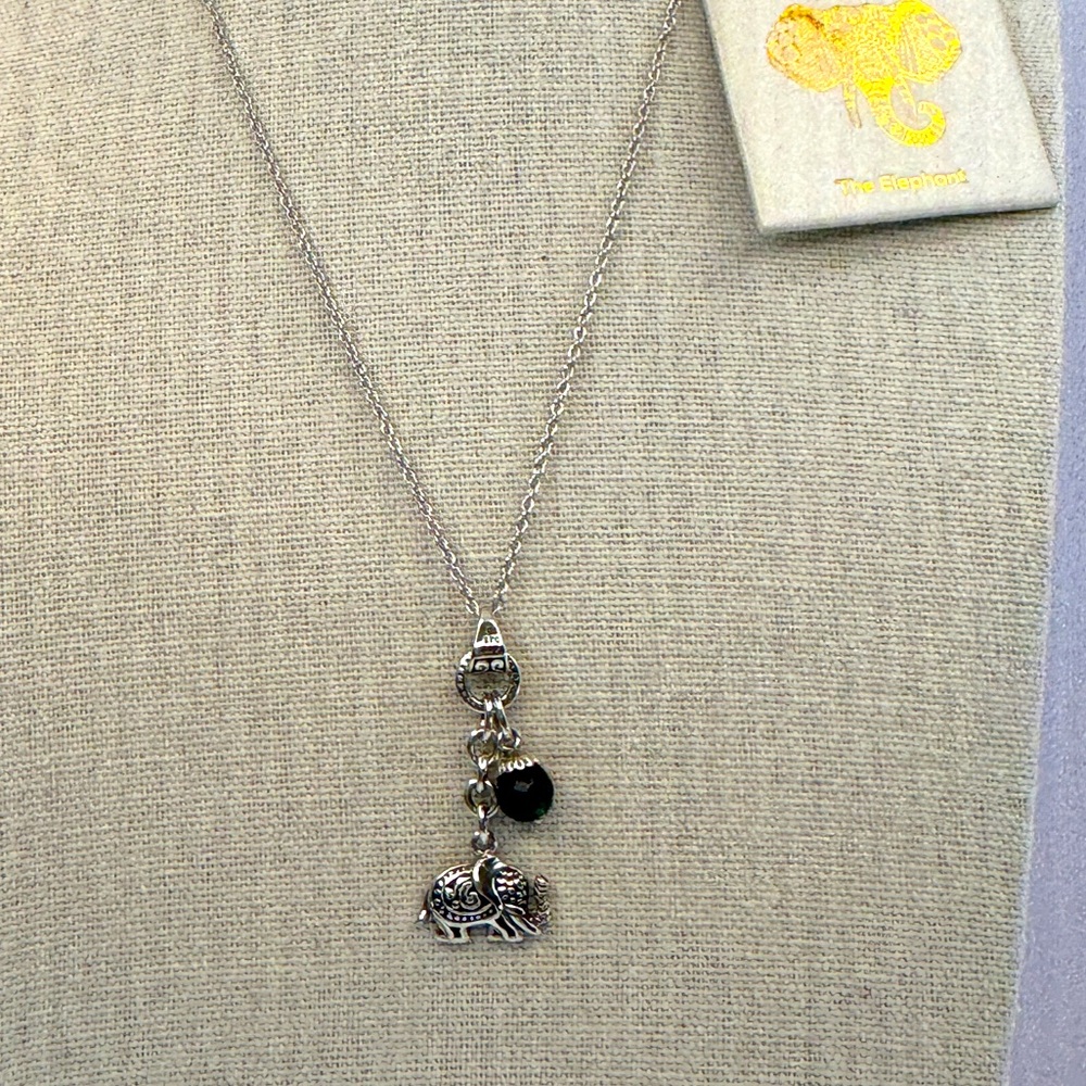 Sterling Silver and Stone Elephant “Good Luck”Pendant Necklace 16+2”